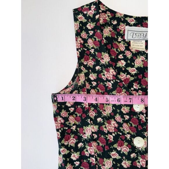 Vtg 90s Floral Romper Wide Leg Pants Jumpsuit Palazzo Crop V Neck Button Y2K 3/4 - Picture 9 of 15